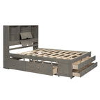 Queen Platform Bed with Storage Headboard & 8 Integrated Drawers, Pine & MDF, No Box Spring