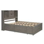 Queen Platform Bed with Storage Headboard & 8 Integrated Drawers, Pine & MDF, No Box Spring