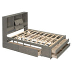 Queen Platform Bed with Storage Headboard & 8 Integrated Drawers, Pine & MDF, No Box Spring