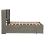 Queen Platform Bed with Storage Headboard & 8 Integrated Drawers, Pine & MDF, No Box Spring