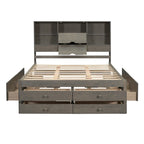 Queen Platform Bed with Storage Headboard & 8 Integrated Drawers, Pine & MDF, No Box Spring