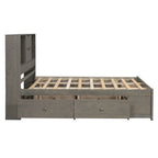 Queen Platform Bed with Storage Headboard & 8 Integrated Drawers, Pine & MDF, No Box Spring