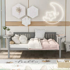 Grey Full Size Wooden Daybed with Storage Rack Handrail - No Box Spring Needed