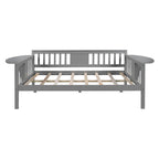 Grey Full Size Wooden Daybed with Storage Rack Handrail - No Box Spring Needed