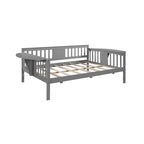 Grey Full Size Wooden Daybed with Storage Rack Handrail - No Box Spring Needed