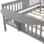 Grey Full Size Wooden Daybed with Storage Rack Handrail - No Box Spring Needed