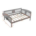 Grey Full Size Wooden Daybed with Storage Rack Handrail - No Box Spring Needed