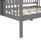 Grey Full Size Wooden Daybed with Storage Rack Handrail - No Box Spring Needed