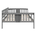 Grey Full Size Wooden Daybed with Storage Rack Handrail - No Box Spring Needed