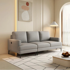Light Gray Luxury 77 Genuine Leather 3-seater Sofa with USB Charger for Living Room