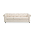 84.75" Chesterfield Button Tufted 3-Seater Sofa with Scrolled Arms & Nailhead Accents, Beige