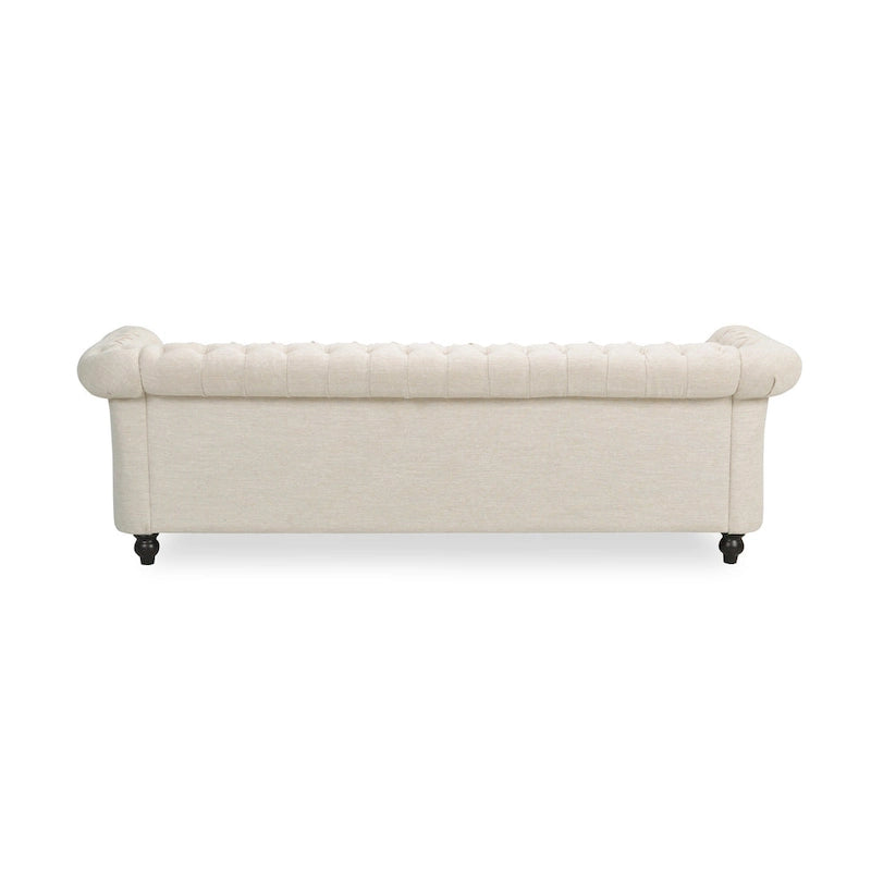 84.75" Chesterfield Button Tufted 3-Seater Sofa with Scrolled Arms & Nailhead Accents, Beige