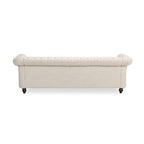84.75" Chesterfield Button Tufted 3-Seater Sofa with Scrolled Arms & Nailhead Accents, Beige