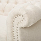 84.75" Chesterfield Button Tufted 3-Seater Sofa with Scrolled Arms & Nailhead Accents, Beige