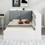 King Upholstered Bed with Storage Headboard, Trundle & 2 Under-Bed Drawers, Solid Wood & MDF