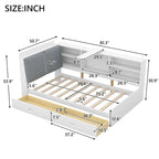 King Upholstered Bed with Storage Headboard, Trundle & 2 Under-Bed Drawers, Solid Wood & MDF