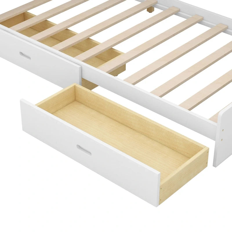 King Upholstered Bed with Storage Headboard, Trundle & 2 Under-Bed Drawers, Solid Wood & MDF