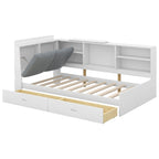 King Upholstered Bed with Storage Headboard, Trundle & 2 Under-Bed Drawers, Solid Wood & MDF