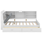 King Upholstered Bed with Storage Headboard, Trundle & 2 Under-Bed Drawers, Solid Wood & MDF