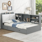 King Upholstered Bed with Storage Headboard, Trundle & 2 Under-Bed Drawers, Solid Wood & MDF