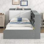 King Upholstered Bed with Storage Headboard, Trundle & 2 Under-Bed Drawers, Solid Wood & MDF