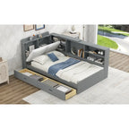King Upholstered Bed with Storage Headboard, Trundle & 2 Under-Bed Drawers, Solid Wood & MDF