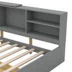 King Upholstered Bed with Storage Headboard, Trundle & 2 Under-Bed Drawers, Solid Wood & MDF