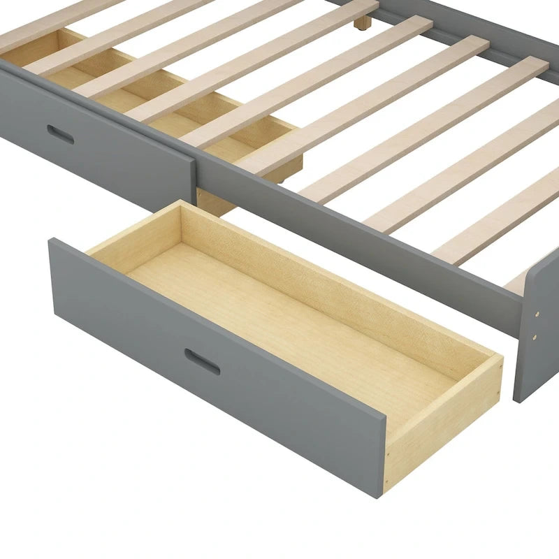 King Upholstered Bed with Storage Headboard, Trundle & 2 Under-Bed Drawers, Solid Wood & MDF