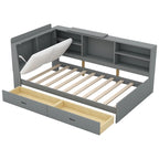 King Upholstered Bed with Storage Headboard, Trundle & 2 Under-Bed Drawers, Solid Wood & MDF