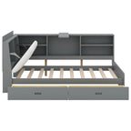 King Upholstered Bed with Storage Headboard, Trundle & 2 Under-Bed Drawers, Solid Wood & MDF