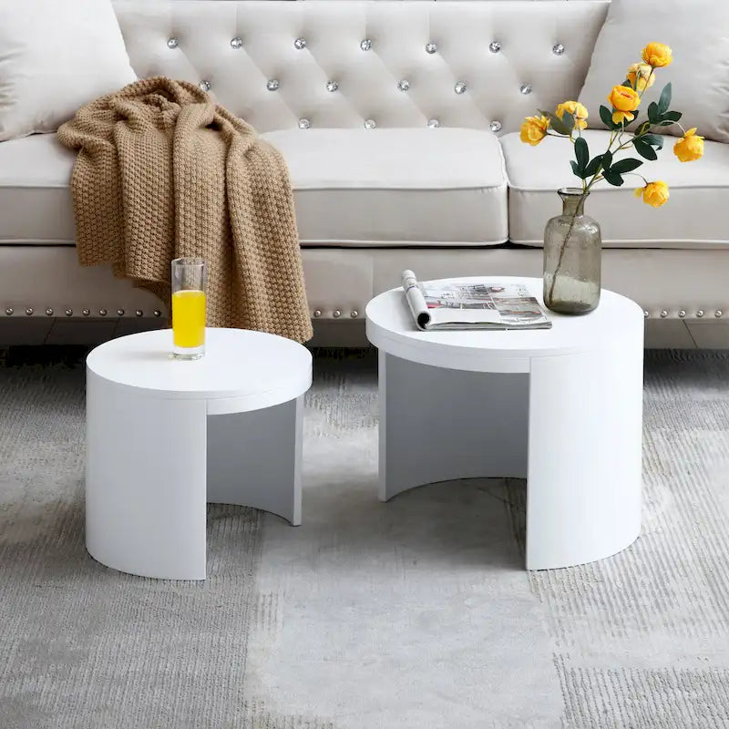 Modern 2-piece Round Table Set with Coffee Table and End Table for Living Room