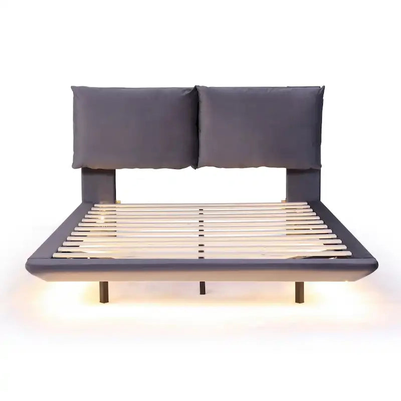 Queen Velvet Upholstered Floating Platform Bed with Motion Sensor Light & USB Ports