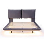 Queen Velvet Upholstered Floating Platform Bed with Motion Sensor Light & USB Ports