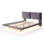 Queen Velvet Upholstered Floating Platform Bed with Motion Sensor Light & USB Ports