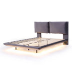 Queen Velvet Upholstered Floating Platform Bed with Motion Sensor Light & USB Ports