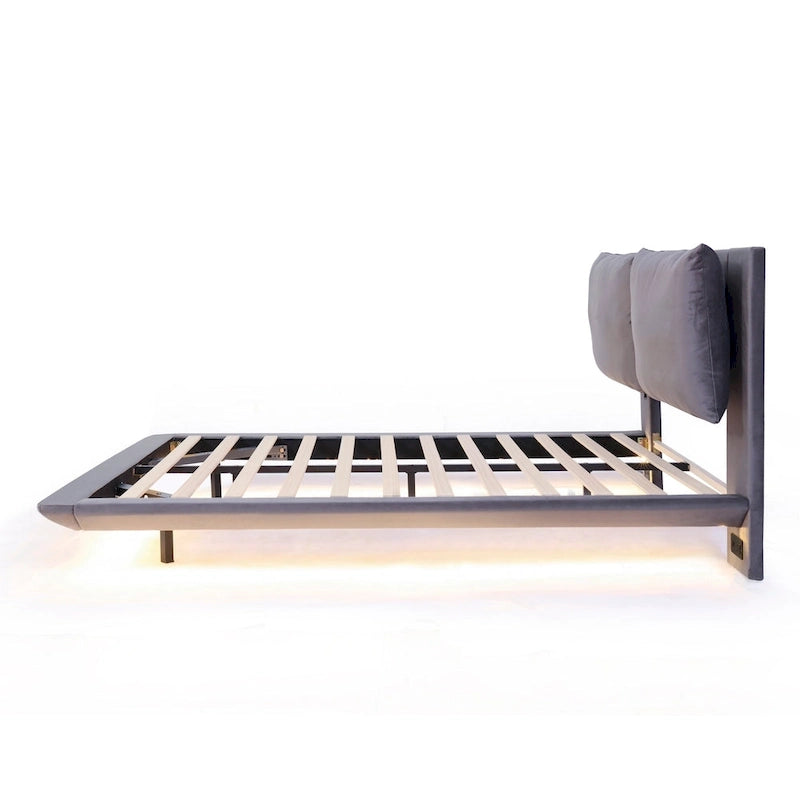Queen Velvet Upholstered Floating Platform Bed with Motion Sensor Light & USB Ports