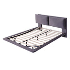 Queen Velvet Upholstered Floating Platform Bed with Motion Sensor Light & USB Ports