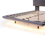 Queen Velvet Upholstered Floating Platform Bed with Motion Sensor Light & USB Ports