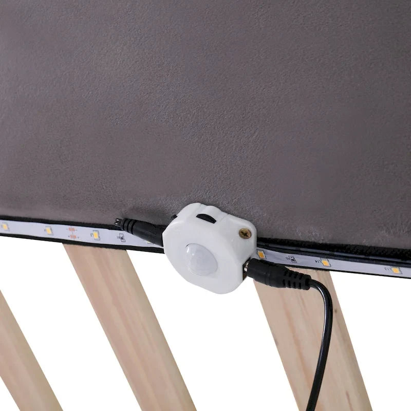 Queen Velvet Upholstered Floating Platform Bed with Motion Sensor Light & USB Ports