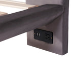 Queen Velvet Upholstered Floating Platform Bed with Motion Sensor Light & USB Ports