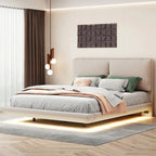 Queen Velvet Upholstered Floating Platform Bed with Motion Sensor Light & USB Ports