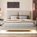 Queen Velvet Upholstered Floating Platform Bed with Motion Sensor Light & USB Ports