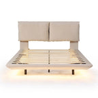 Queen Velvet Upholstered Floating Platform Bed with Motion Sensor Light & USB Ports