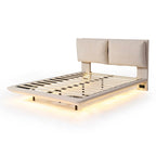 Queen Velvet Upholstered Floating Platform Bed with Motion Sensor Light & USB Ports
