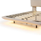 Queen Velvet Upholstered Floating Platform Bed with Motion Sensor Light & USB Ports