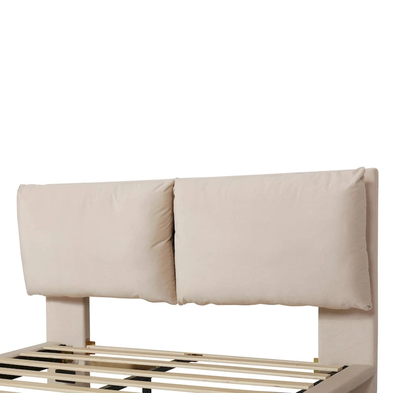 Queen Velvet Upholstered Floating Platform Bed with Motion Sensor Light & USB Ports