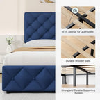 Full Bed Frame with 4 Storage Drawers and Headboard, Linen Upholstered Platform Bed Frame with Wooden Slats Support
