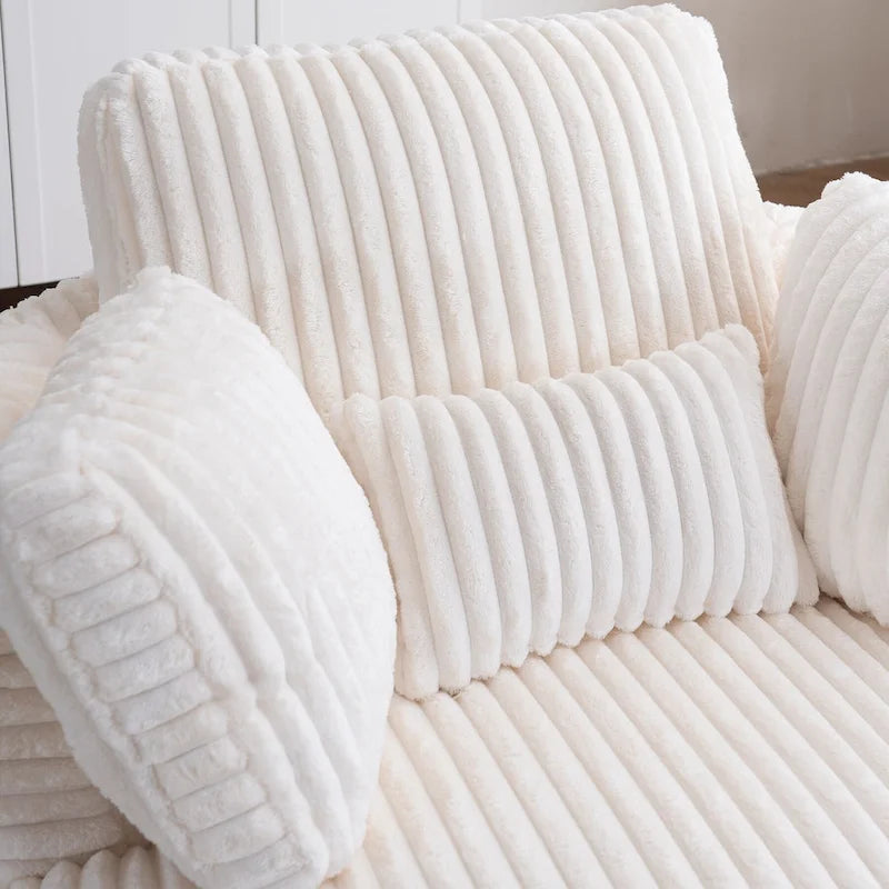 Oversized 360° Swivel Round Barrel Chair, Soft Plush Corduroy, 4 Pillows, 400 lb Capacity