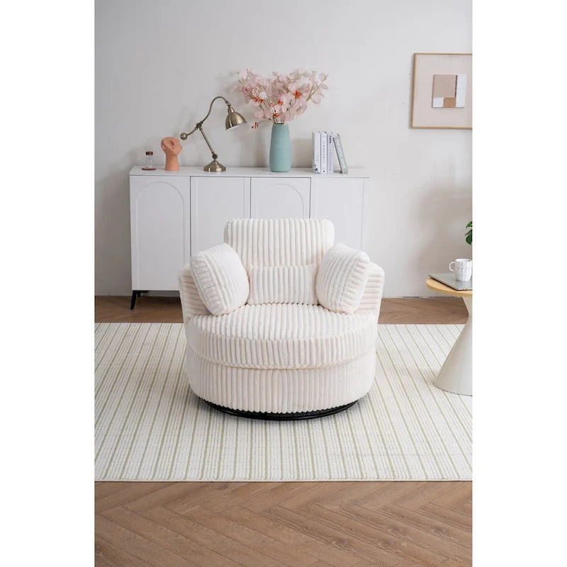 Oversized 360° Swivel Round Barrel Chair, Soft Plush Corduroy, 4 Pillows, 400 lb Capacity