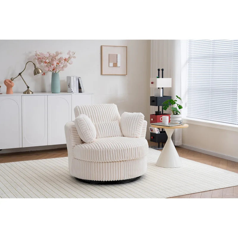 Oversized 360° Swivel Round Barrel Chair, Soft Plush Corduroy, 4 Pillows, 400 lb Capacity
